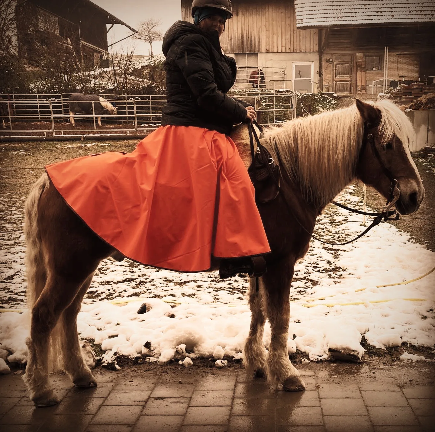 Reiterin mit orangefarbenem Reitrock von Rhomy
